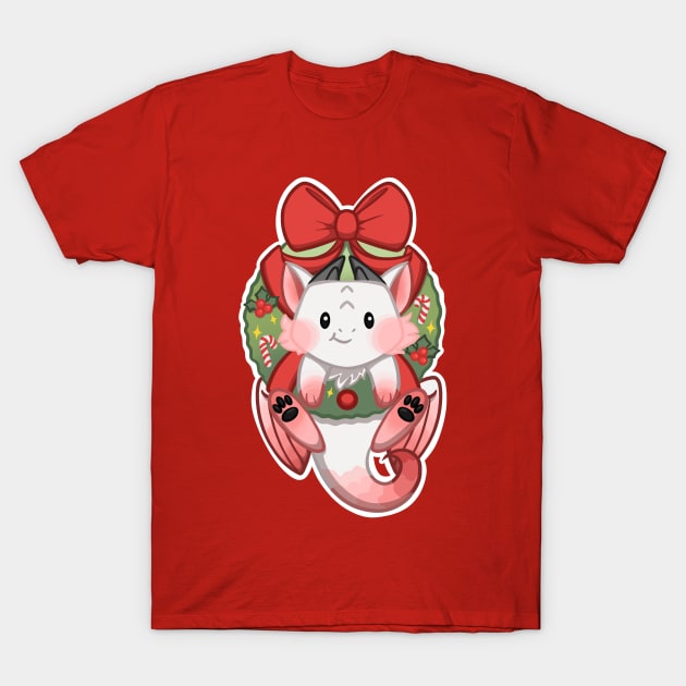 Christmas Wreath Dragon T-Shirt by dragonlord19